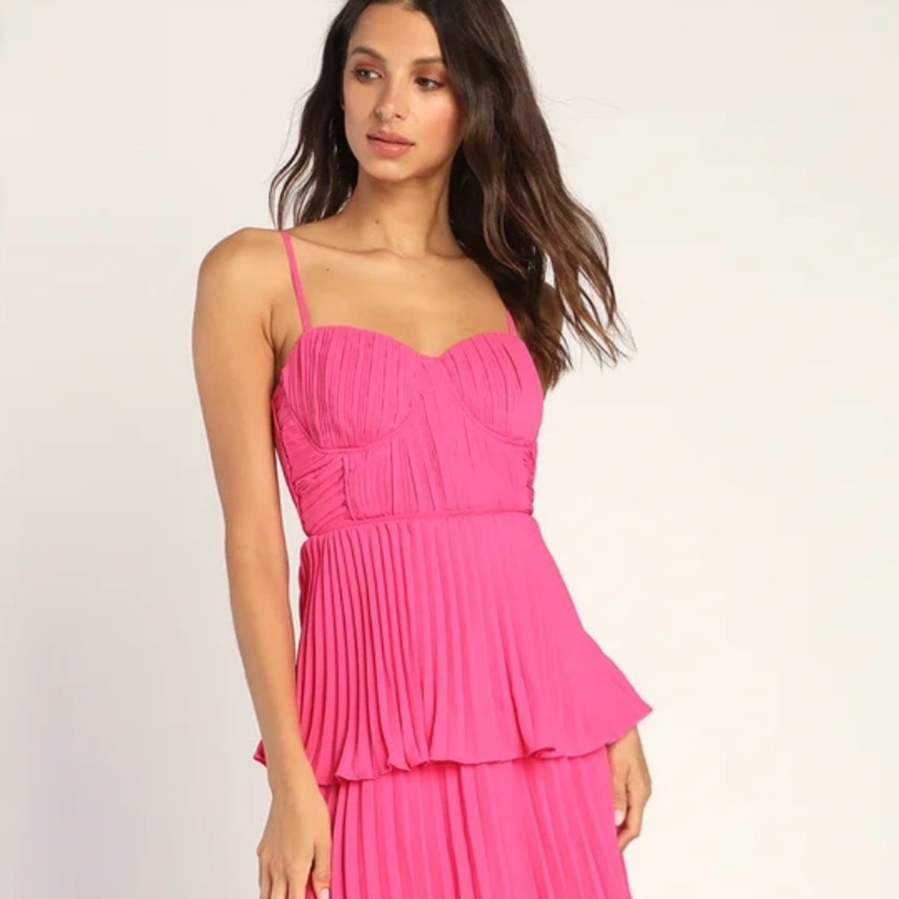 Cascading Crush Hot Pink Tiered Midi Dress